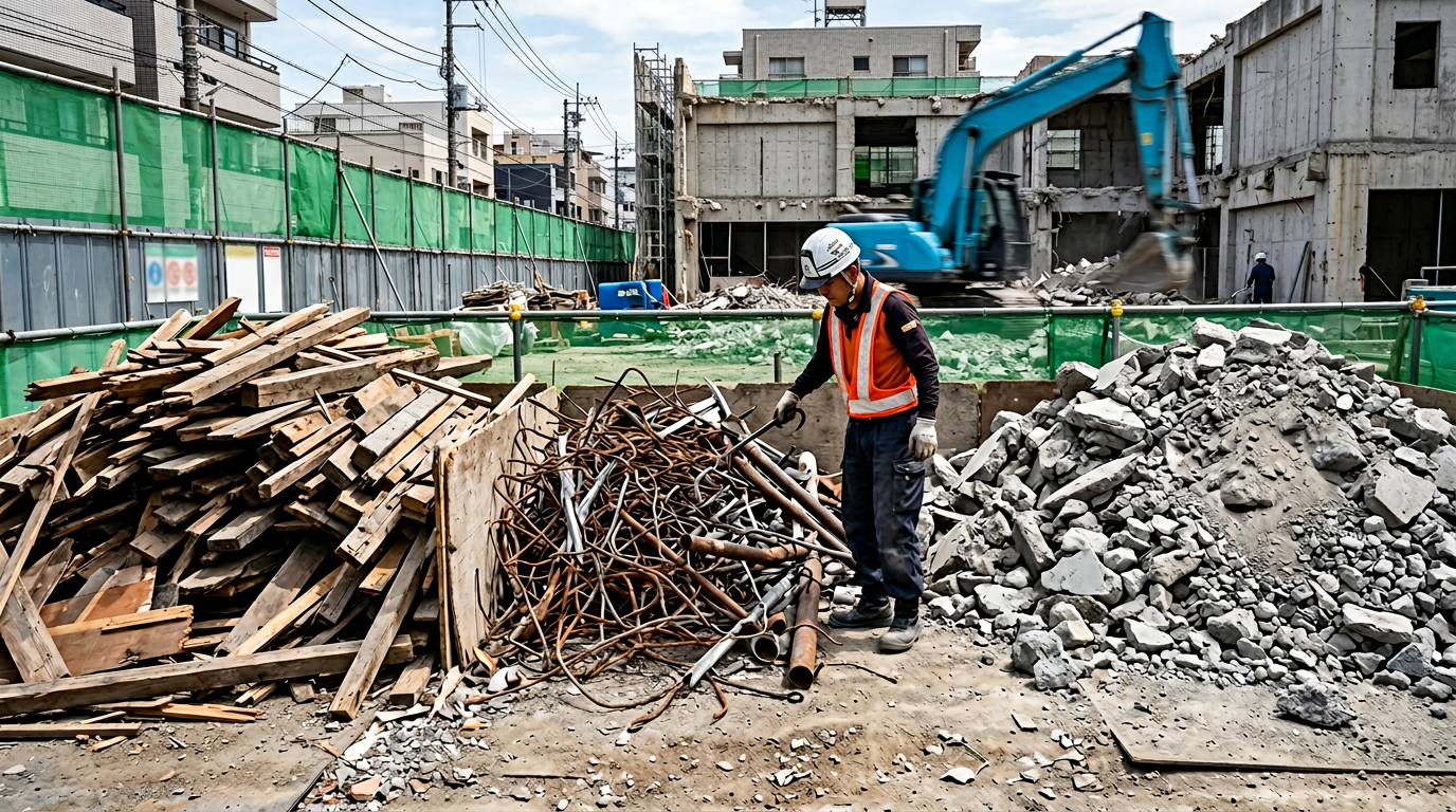廃材の分別とリサイクルのイメージ